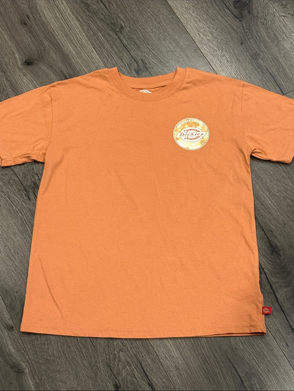 Dickies Women’s Orange Short Sleeve Logo Tee Back and front Logo Classic Dickies